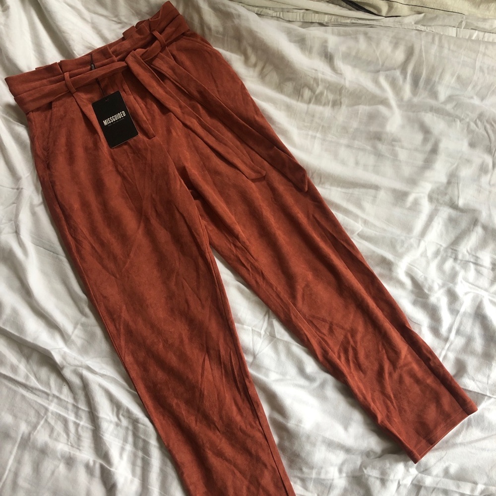 Missguided Faux Suede Paperbag Waist Trousers